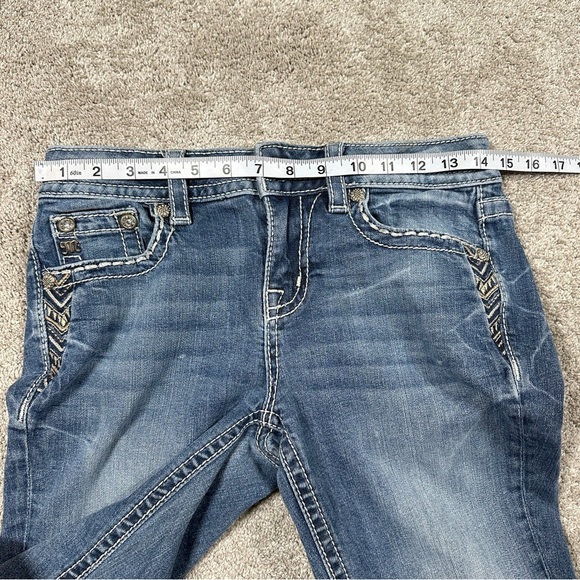 Miss Me Chloe Slim Boot Cut Jeans Mid Rise Border Stitch Flap Pockets Blue 27 - Picture 11 of 16
